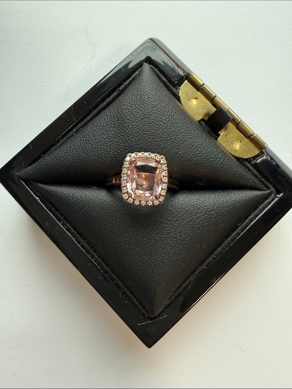 Rose Gold Cushion-Cut Pink Simulated Morganite Halo Ring - Size 8